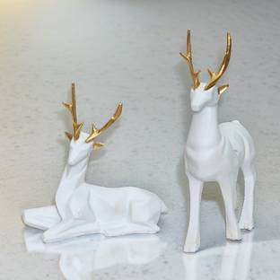 Flipkart SmartBuy Elegant White Crane Couple Statue with Golden Wings –14 inch – Resin Home Décor Decorative Showpiece  -  21.5 cm