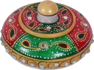 Craftam Marble Kumkum Box | Meenakari Sindoor Box | Decorative Pooja & Gift Item Decorative Showpiece  -  5 cm
