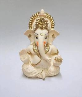 Mishtukocrafts Mishtukocrafts Peach Ivory Ganesha Statue/idol /murti for home/office/room Resin Decorative Showpiece  -  8.75 cm