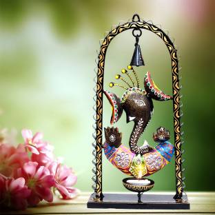 KraftsKala Ganesh Tea Light Candle Diya with Ringing Bell Decorative Metal Statue Decorative Showpiece  -  30 cm
