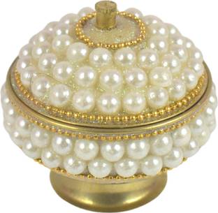Real Craft Brass Round Moti Sindoor Box/Dani Pack of 1 Decorative Showpiece  -  7 cm