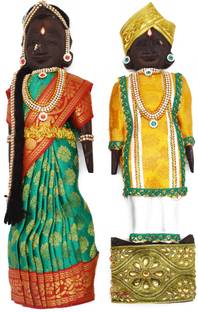 justhandmade Marapachi Bommai Wooden Dolls | Golu Bommai |Raja Rani Dolls Decorative Showpiece  -  33 cm