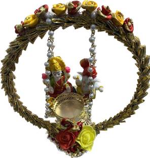 CROWN NIMREET Latesh Laxmi Ganesh Jhula With Tea Light Candle Holader For Diwali Pooja Decorative Showpiece  -  8 cm