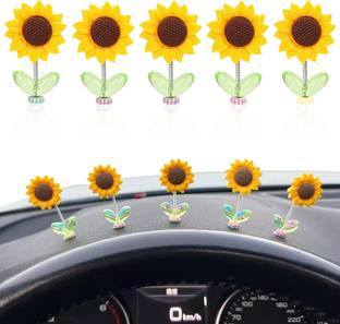 PALAY 5Pcs Mini Sunflower Car Decoration 236 inches Swing Sun Flower Self Adhesive Decorative Showpiece  -  2.2 cm