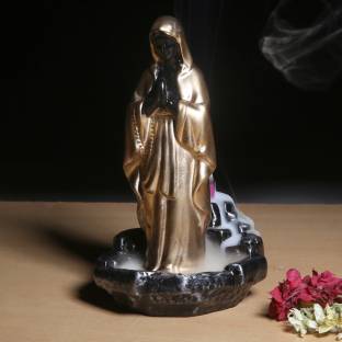 Craftam Big Size Mother Mary Smoke Backflow Holder With 20 Incense Cones For Christian Decorative Showpiece  -  18 cm