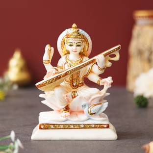 shyam antique creation Sitting Maa Sarasvati Murti Goddess Saraswati Idol Statue for Temple School Home डेकोरेटिव शोपीस  -  15.24 cm