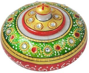 Craftam Handcrafted Marble Kumkum Box | Traditional Rajasthani Meenakari Sindoor Box | Decorative Showpiece  -  5 cm