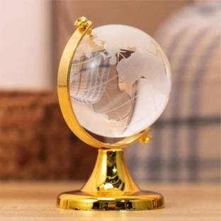 Divine Creations Fengshui Crystal Globe with Golden Stand: Enhance Your Home with Positive Energy Decorative Showpiece  -  6 cm