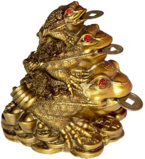 shoppingmart Triple Luck Money Frog Family On Wealth Coins Tri Leg Frog Feng Shui Money Frog Decorative Showpiece  -  9.5 cm