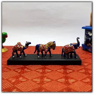 Diwamjewels Safari Elegance Trio: Elephant, Camel, Horse Figurine Set with Pawti Stand Decorative Showpiece  -  7.62 cm
