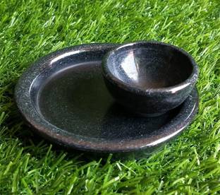 salvusappsolutions Elegant Black Marble Round Plate and Bowl Set (Black_4 Inch) Decorative Showpiece  -  2 cm