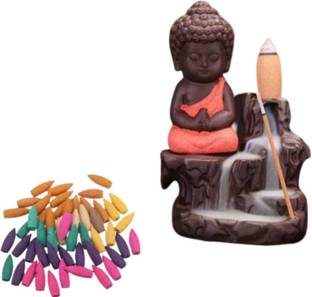 AAPUTRI Combo Of Backflow Smoke Fountain Incense Holder With 40 Incense Cones(10extra) Decorative Showpiece  -  10 cm