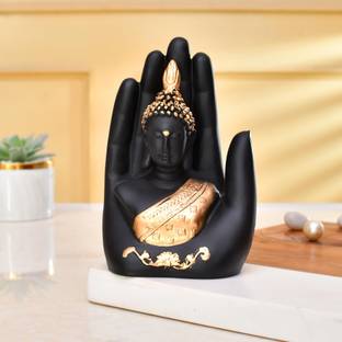 Collectible India Black and Golden Polyresin Palm Buddha Statue Showpiece For Home Decorative Showpiece  -  16 cm