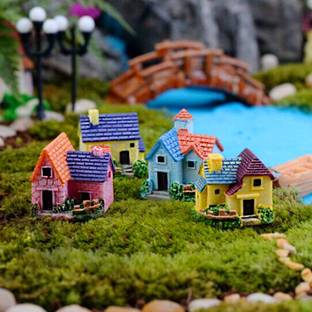 Ascension Pack of 4 Miniature Toy Huts/Houses/Cottages for Dollhouse, Fairy Garden Decor Decorative Showpiece  -  3.3 cm