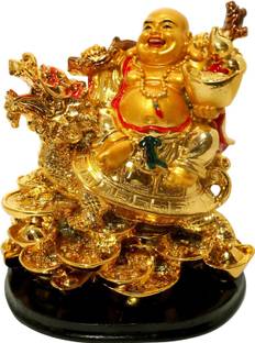 Vastu Art Vastu, Feng Shui, Laughing Buddha Sitting On Dragon Tortoise For Happiness, Wealth & Goodluck  Decorative Showpiece  -  13 cm