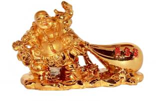 Vashoppee Vastu / Feng Shui / Laughing Buddha With Money potli For Health , Wealth And Good Luck Decorative Showpiece  -  11 cm