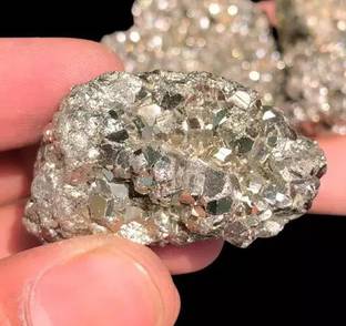 Fastel Natural Pyrite 35-50 Gm Rough Cluster Wealth Business Pyrite Stone Decorative Showpiece  -  4 cm