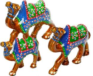 DreamKraft HandCrafted Set of 3 Showpiece Camel For Decoration And Gift Purpose (10X10CM ,9X 9CM ,8X 8CM) Decorative Showpiece  -  8 cm
