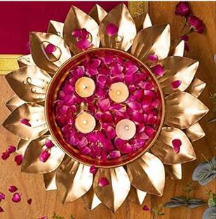 Antique collection Handicrafts Metal Urli Bowl Lotus Design Showpiece Home Decor (Gold) Decorative Showpiece  -  9 cm