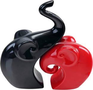 KUBER INDUSTRIES Ceramic Elephant Couple Figurines Set Idol For Home & office Décor (Red & Black) Decorative Showpiece  -  22 cm