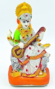 ATUT Saraswati Maa Idol for Home Puja , Multicolor, in Medium Size, Unbreakable- 17CM Decorative Showpiece  -  7 cm