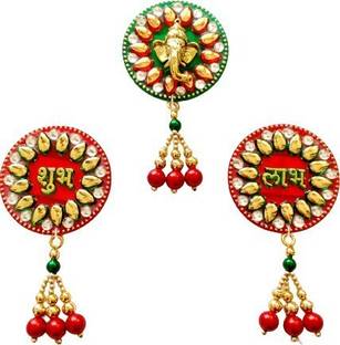 P A HEALTH AND FITNESS Decorative Shubh-Labh-Ganesha Hanging Stickers for Door/ Wall Decor.[3piece] डेकोरेटिव शोपीस  -  7 cm