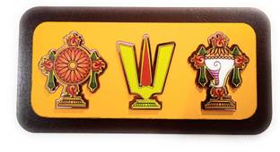 Idolsplace Garud Shank Chakra Wooden Plate for Home Temple (6inches) Decorative Showpiece  -  6 cm