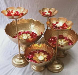 design magnifique Taj urli bowl set 3 tealight candle holder & floating diya stand diwali decor Decorative Showpiece  -  36 cm