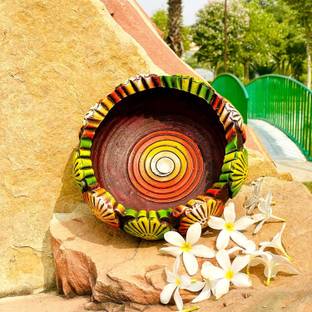 Turtulsgroup Medium Size Multicolor Terracotta Decorative Urli Bowl Decorative Showpiece  -  10 cm