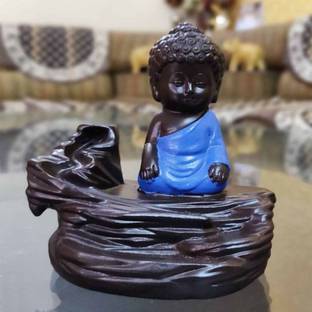 BECKON VENTURE Handicrafted Meditating Monk Buddha Smoke Backflow incense burner with 10 Smoke Backflow Incense Cone in Incense Sticks|decoration items for house|handicraft home decor|showpiece figurine|smoke fountain|buddha smoke fountain|Smoke waterfall fountain | Home Decor showpiece|table decorations items| handicraft items in Showpieces & Figurines|decorative items |Buddha Statue for Car Dashboard, Gifts And Home |Statues|statue for car|statue of gods| Showpiece gift sets| Showpiece & Figurnies |Showpieces in home| Decorative Showpiece  -  11 cm