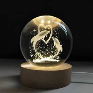 Spiricon 3D Galaxy Dolphin Crystal Ball Night Lamp Decorative Showpiece  -  7 cm