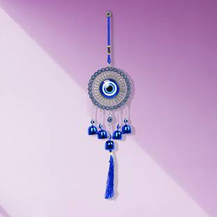 sculpmart 5 Bell EviL Eye WindChime For Home - Glitter Design Hanging Ornament For Balcony Decorative Showpiece  -  35 cm