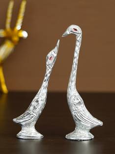 eCraftIndia 7 Inch Silver Kissing Swan Couple Handcrafted Decorative Figurine Decorative Showpiece  -  18 cm