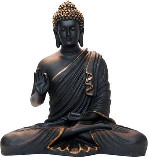 Vihaan Creation Buddha Statue, Black and Gold, Seated Pose, 38 cm Decorative Showpiece  -  38 cm
