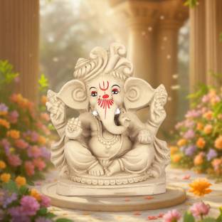 Cycle Pure 6 Inch Clay Ganesha | Water Dissolvable with 2 Agarbatti Pack Decorative Showpiece  -  15 cm