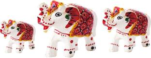 DreamKraft Paper Mache Elephant Showpiece Set of 3 Decorative Showpiece  -  6 cm