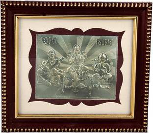 Siri Creations 999 Pure Silver Lakshmi ganesha sarawathi Wooden Frame size 2 Decorative Showpiece  -  13.5 cm