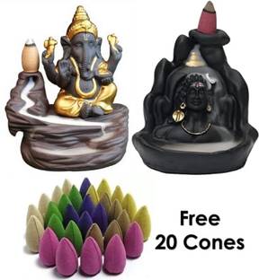 Jagmohan Enterprises Adiyogi and Gold ganesh smoke backflow combo with free 20 cones. Decorative Showpiece  -  12 cm