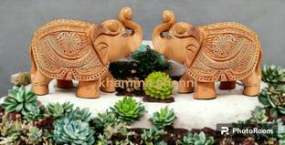 Badgoti Handicrafts Wooden Antique Design Elephant Set for Showpiece with Brown Colour Decorative Showpiece  -  7.5 cm