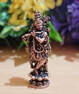 Beautiful copper statue copper krishna idol Decorative Showpiece  -  6.5 cm