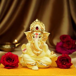Ekhasa Ganesh Idol for Car Dashboard | Idols for Car Dash Board & Home Decor (Ivory) | Decorative Showpiece  -  8.3 cm