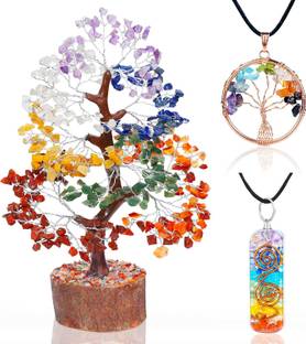 VIBESLE Seven Chakra Tree of Life - Crystal Tree for Positive Energy - 7 Chakra Tree Decorative Showpiece  -  25 cm