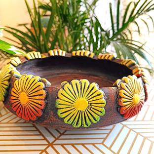 Zeemokad Terracotta Decoretive Urli Bowl Diwali Puja Home Puja Multicolor Decorative Showpiece  -  15 cm