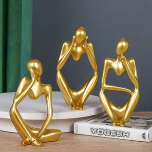 TIED RIBBONS Set of 3 Modern Art Man Showpiece Abstract Thinker Statue for Home Decor Items Decorative Showpiece  -  13 cm