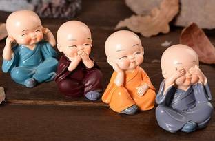 Pseudo Set of 4 Monk Miniature Buddha Figurines Showpiece for Home, Office Decoration Decorative Showpiece  -  15 cm