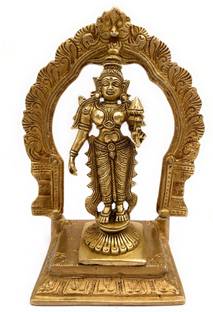 Brass Idols Brass Goddess Lakshmi Idol Hindu Laxmi With Prabhavali Statue Decorative Showpiece  -  20 cm