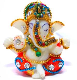 DVISHA Handmade Stone Work Ganesh Statue for Car Dashboard Home Office Ganesha Idol Decorative Showpiece  -  6 cm