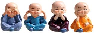 MBK ENERGY 4PCS Cute Kung Fu Monk Statue Miniature Buddha Figurine Wise Figure Decorative Showpiece  -  5 cm