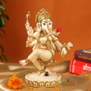 sudarshanarts Dancing Ganpati Idol FINE Gold Painting, 8" Lord Ganesha,Dancing Lord Ganesha, Decorative Showpiece  -  22 cm