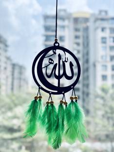 Pixel Craft Dream Catcher Allah Islamic Glossy Black Acrylic Decorative | Car डेकोरेटिव शोपीस  -  13 cm